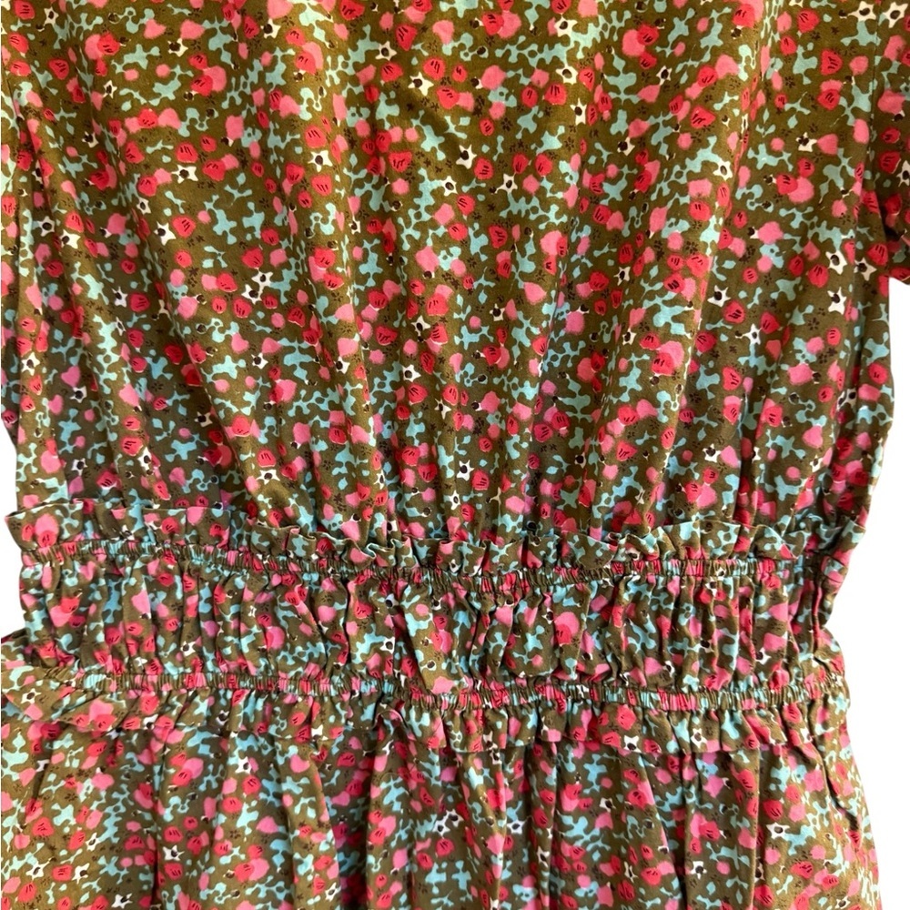 FREE PEOPLE Green Red Floral Pennie Puffed Sleeve Mini Dress Size Small S Womens - Picture 6 of 9